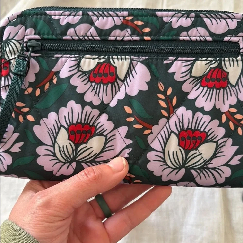 Vera Bradley Quilted Zip Wallet in Dark Green with Lavender Floral - Picture 5 of 5